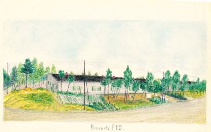 Zeichnung Baracke F10 im Internierungslager Oksbøl