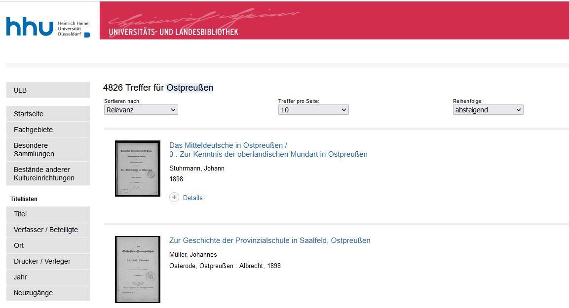 Screenshot Website der UB Düsseldorf