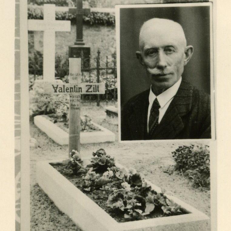 Porträtfoto und Grabstein Valentin Zilt